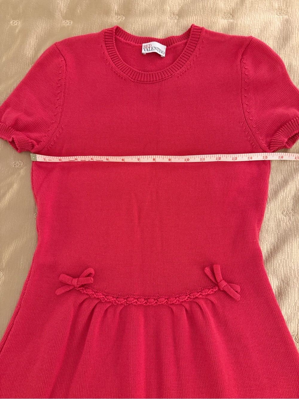 RED Valentino Pink Virgin Wool Knit A-Line Dress Crew Neck Bow, M - Picture 11 of 14